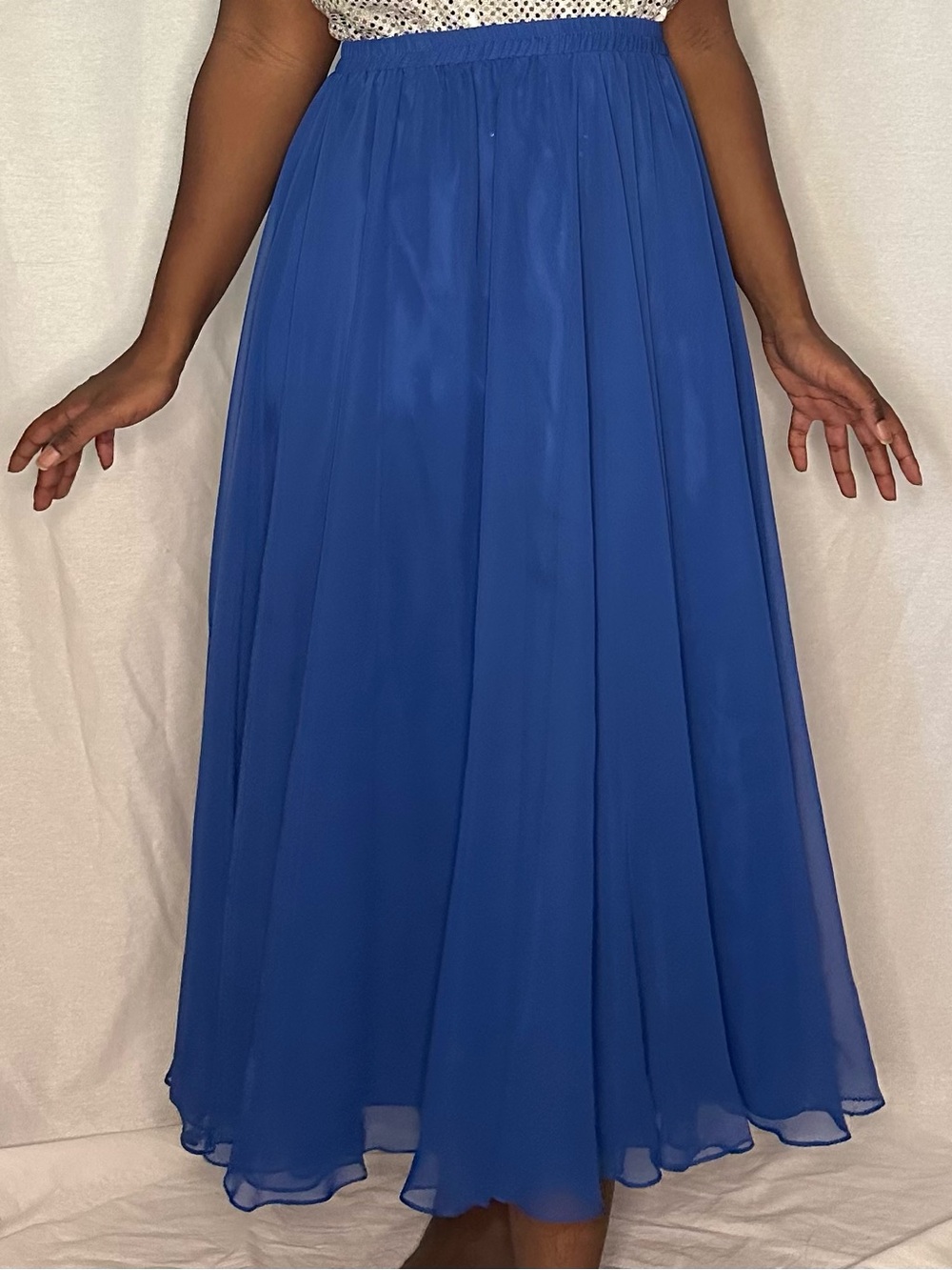 Miss Elliette vintage 70s or 80s royal blue midi skirt